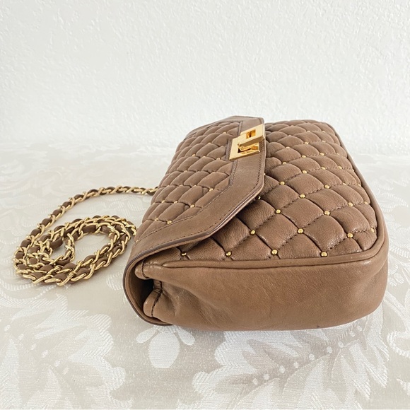 Treesje brown Quilted Gold Studded flap chain strap Crossbody Bag - Picture 3 of 14